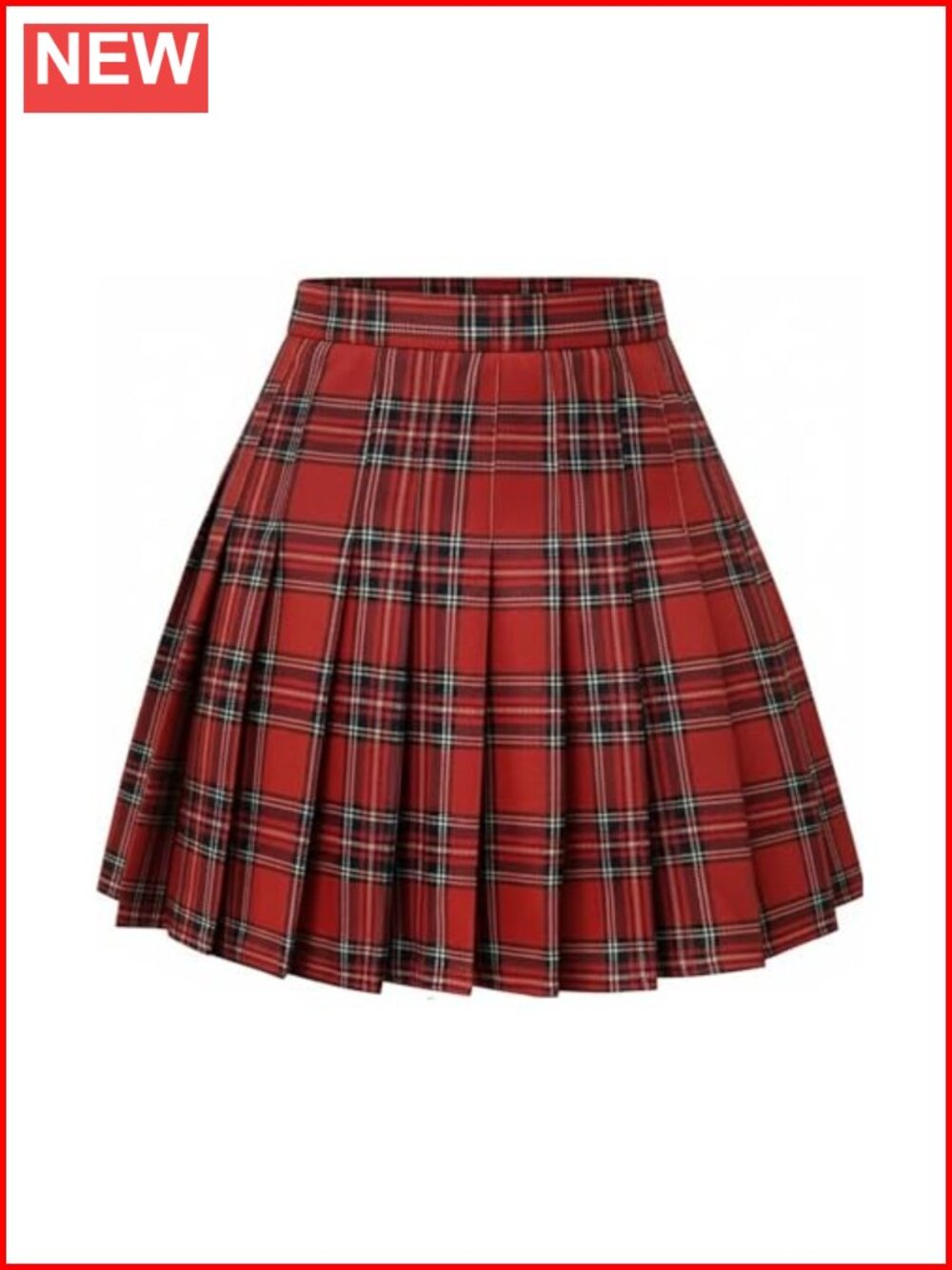 Pleated Mini Skirt A-Line Skater Stretch Elastic Waist Uniform School